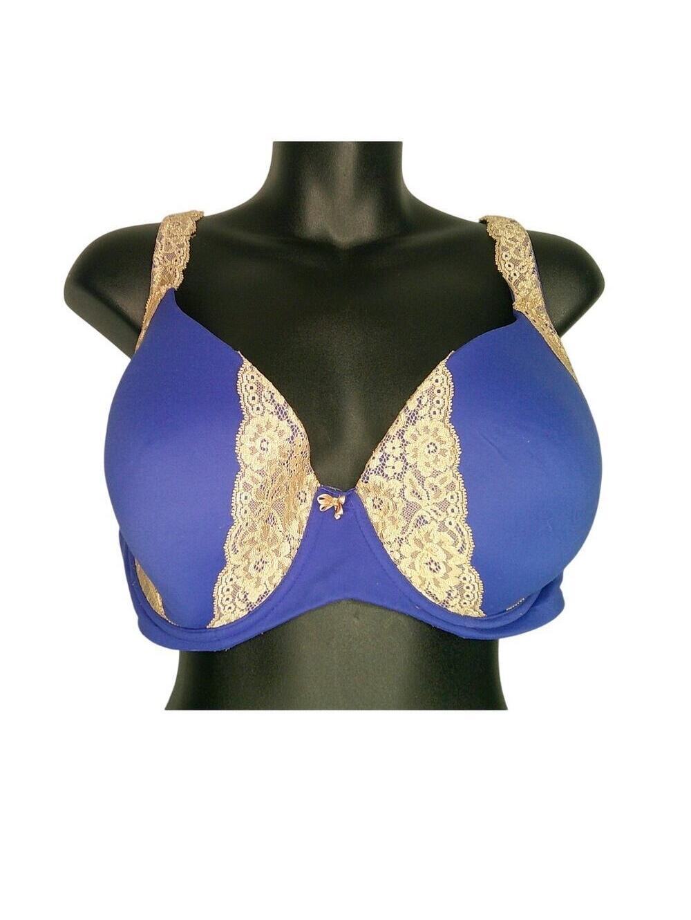 Soma Embraceable Full Coverage Underwire Bra Blue with Beige Lace Trim 40DDD